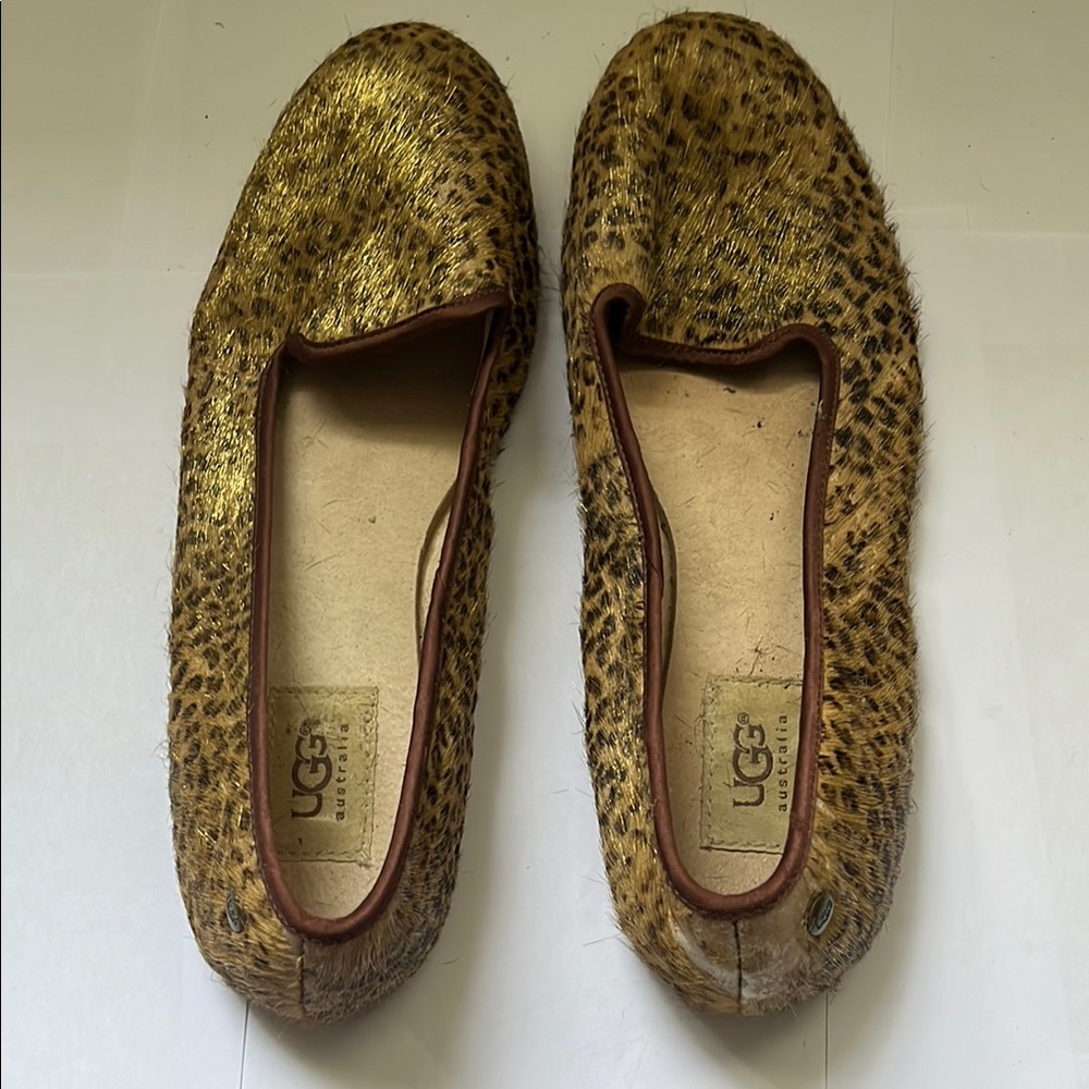 UGG Brown Moccasin Flats with Leopard Print